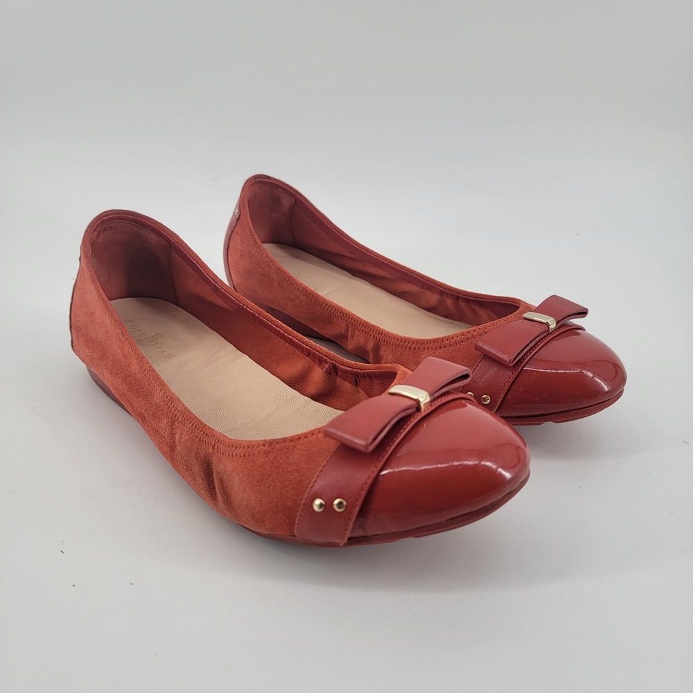 Cole Haan Air Monica Ballet Flats Womens 9 Orange Suede Patent Bow Nike Air